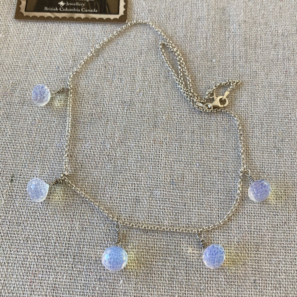 New Opalite Faceted Onion Shaped Beads on Sterling Rolo Chain
